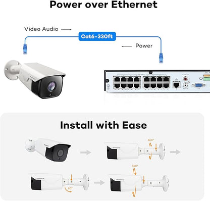 ONWOTE 4K 8MP PoE IP Security Camera, AI Human Vehicle Detection, 3840x2160 8 Megapixels, 134° FoV, Video Audio, Indoor Outdoor, Commercial Wired Camera for Business, Add-on to PoE NVR System (White)