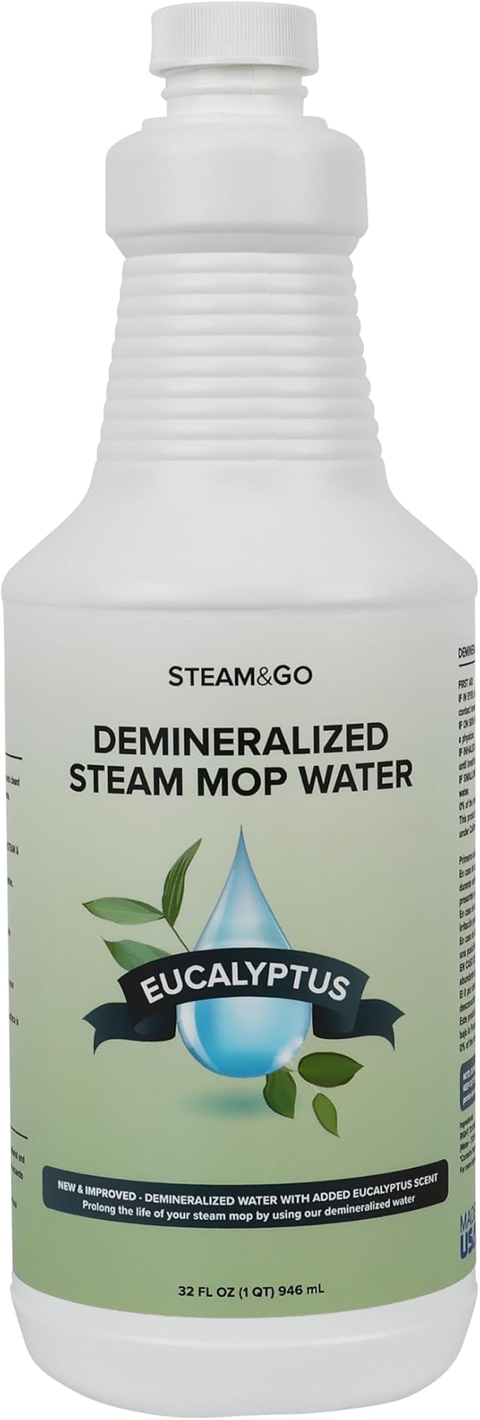 Steam & Go Demineralized Water for Steam Mop – Eucalyptus Mint Scent, 32 oz | Scented Floor Cleaner Solution, Ready-to-Use, Compatible with Any Steam Cleaner