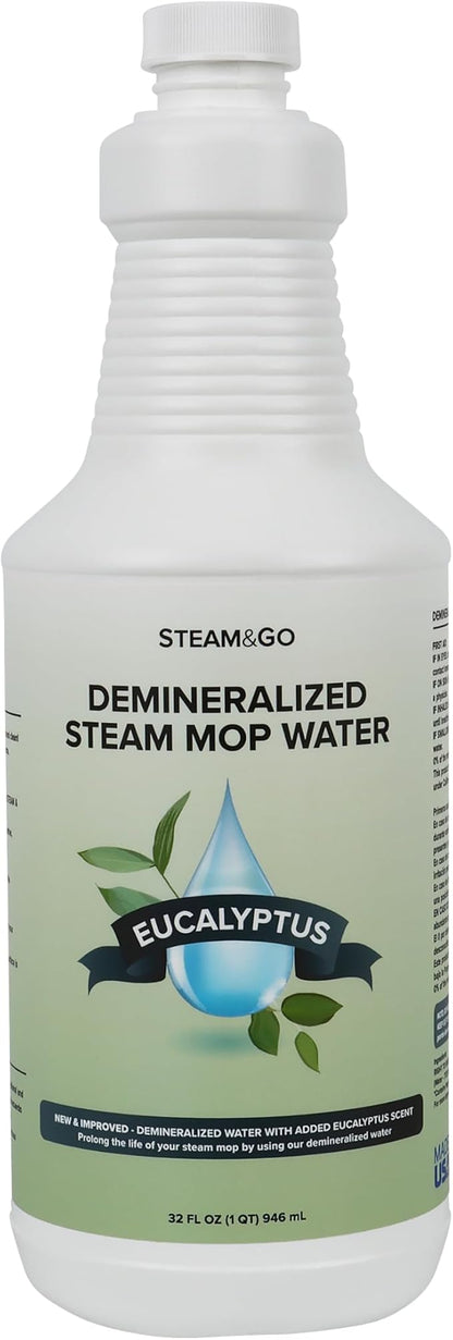 Steam & Go Demineralized Water for Steam Mop – Eucalyptus Mint Scent, 32 oz | Scented Floor Cleaner Solution, Ready-to-Use, Compatible with Any Steam Cleaner