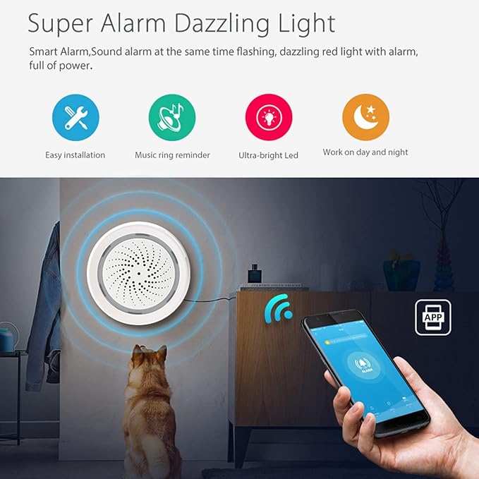 Smart Siren Alarm, Door Alarm System App Control, 90db Sounder Impact Sound Light Alarm for TUYA, for House Apartment ()