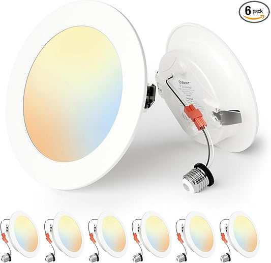 Ensenior 4 Inch LED Can Lights 6 Pack, Dimmable Retrofit Led Recessed Lighting, 5CCT Adjustable Color Temperature (2700K-5000K), 7W=77W 700LM, IC & Damp Rated, ETL&FCC Certified