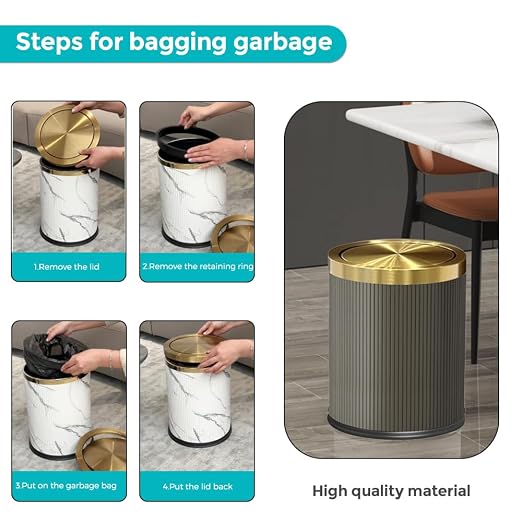 4 Gallon Bathroom Trash can with Swing Lid, Grey Gold