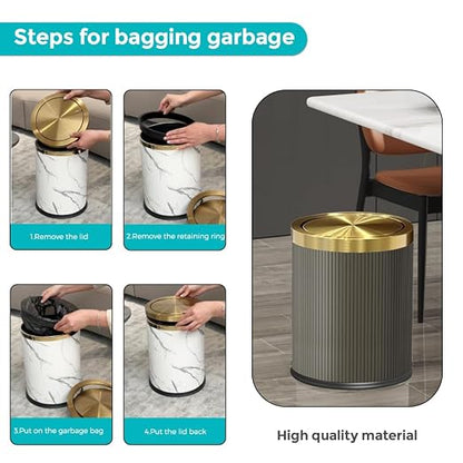 4 Gallon Bathroom Trash can with Swing Lid, Grey Gold