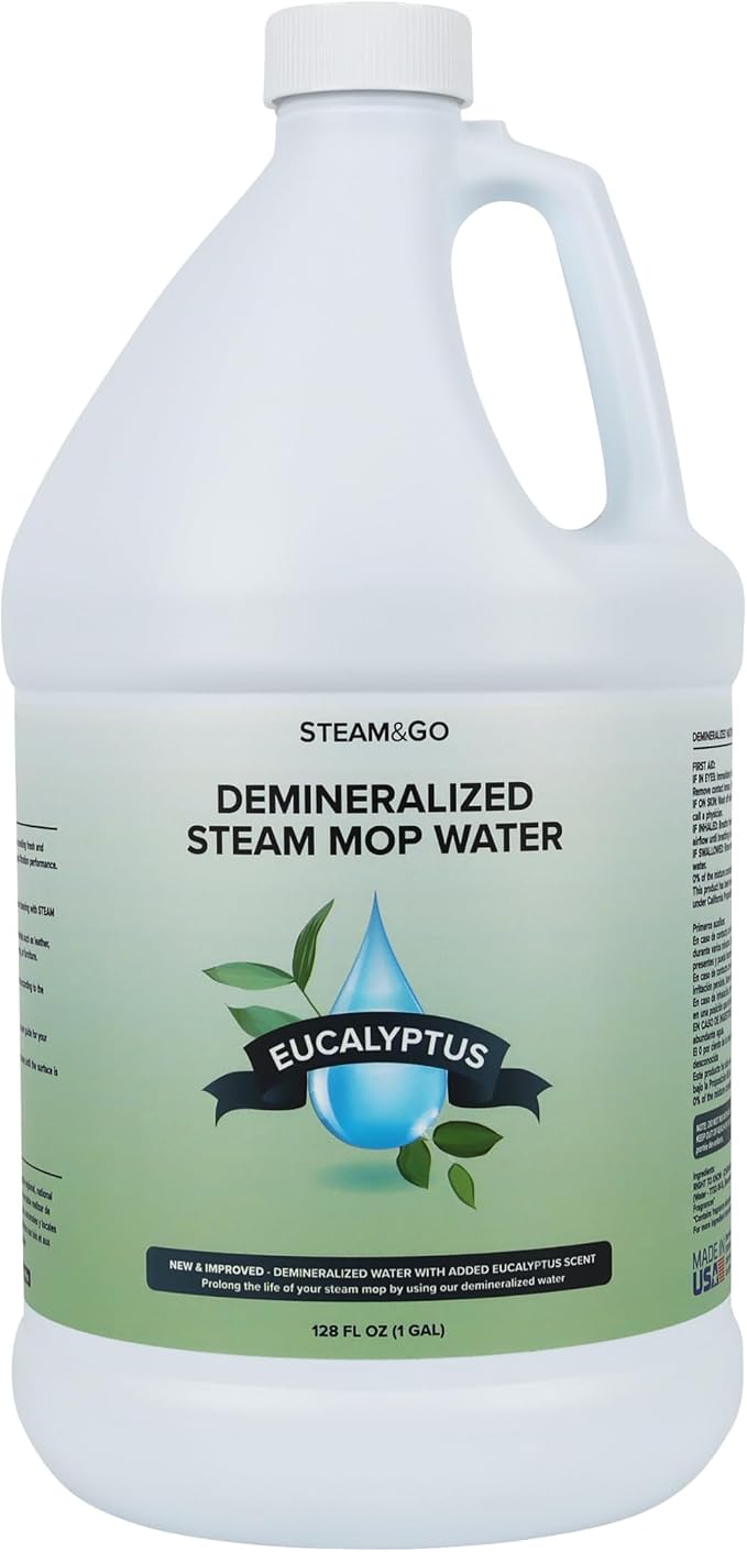 Steam & Go Demineralized Water for Steam Mop – Eucalyptus Mint Scent, 128 oz (Pack of 1) | Scented Floor Cleaner Solution, Ready-to-Use, Compatible with Any Steam Cleaner | Mineral-Free, Ready-to-Use Floor & Garment Steamer Solution; Prevents Buildup, ...