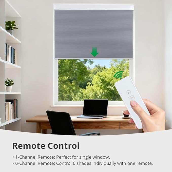 Motorized Cellular Shades with Remote Blackout Honeycomb Smart Blinds Options for Indoor Windows, Remote/Alexa/Matter Compatible, Easy DIY Installation (Gray)