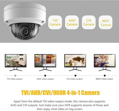 Real HD 4MP Analog Coax Dome TVI CVI CCTV Surveillance Security Camera, 2.8mm 100° Wide Viewing Angle, 65ft IR Night Vision, Outdoor, Full Metal Housing, ONLY Compatible with 4MP, 5MP and 8MP DVR