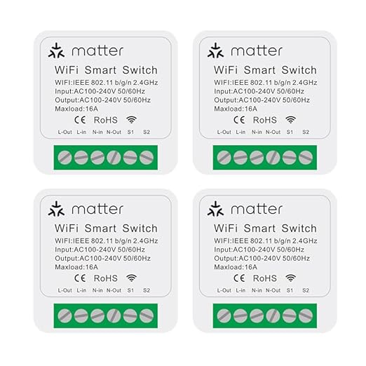 Matter Smart Switch, Smart Light Switch, WiFi Mini DIY Module, eWeLink Web, Flush-Mounted, APP & Voice Control, Smart Switches for Lights Compatible with Apple, Alexa & Google, 4PCS