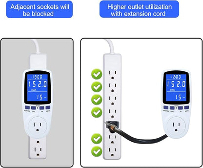 2 Pack Watt Meter Power Meter Plug Home Electricity Usage Monitor with 1 Cord, Electrical Usage Monitor Consumption, Energy Voltage Amps Kill Meter with Backlight, Overload Protection, 7 Modes Display