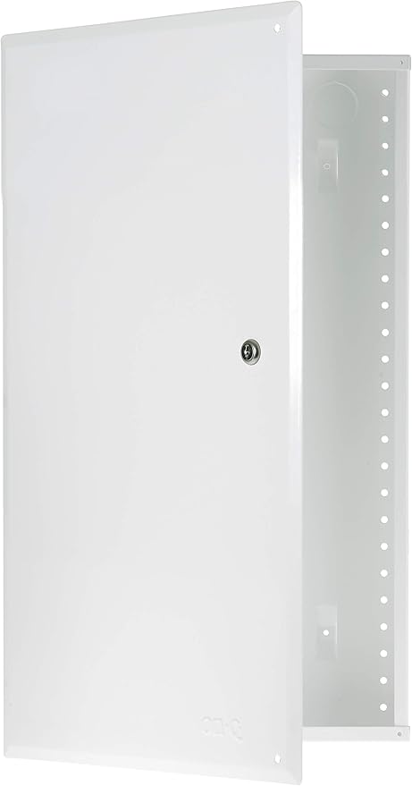 On-Q 20" Structured Media Enclosure with Hinged Cover Lock, Glossy White, Surface or Flush Mount