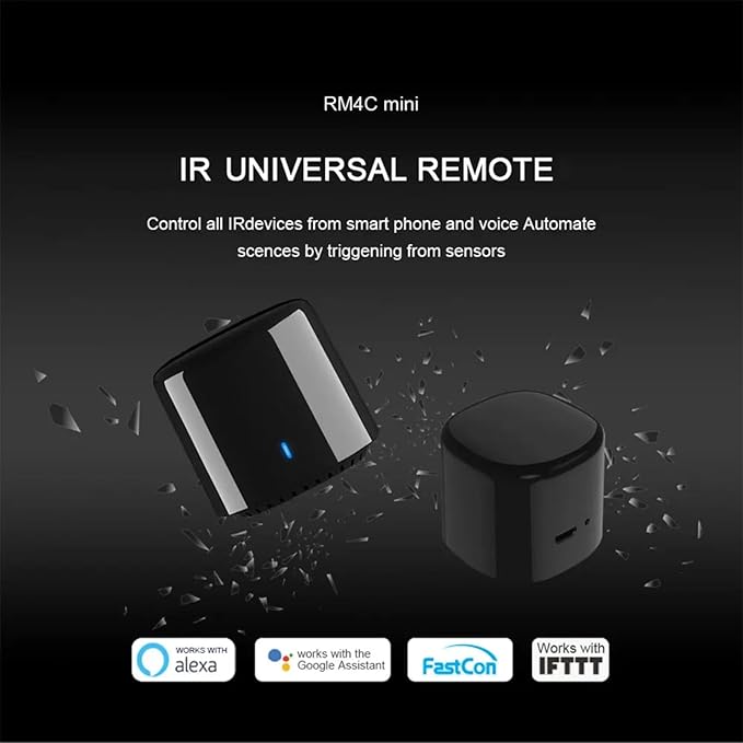 RM4C Mini Wi-Fi IR Blaster Universal Intelligent Remote Control Voice Control with Google Home and Alexa Smart Home HUB App Broadlink. (Only 2.4 GHz Wi-Fi).