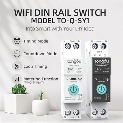 TUYA WiFi Smart Switch Circuit Breaker, 1P 6A 10A 16A 20A 25A 32A 40A 50A 63A Smart Home Wireless Voice Remote Control Smart Circuit Breaker WiFi Timer with Metering (40A)