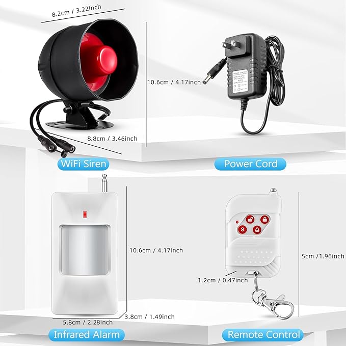 WiFi Alarm Security System, 120dB Home Alarm System with Free Notification APP Control and Motion Sensor and, WiFi Siren for Shed Garage Alarm