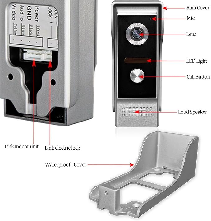 LIBO 7" Video Intercom Wired Home Video Door Entry System, One Indoor Monitor with One Outdoor Camera, Waterproof Rainproof IR Night Vision, Two-Way Audio