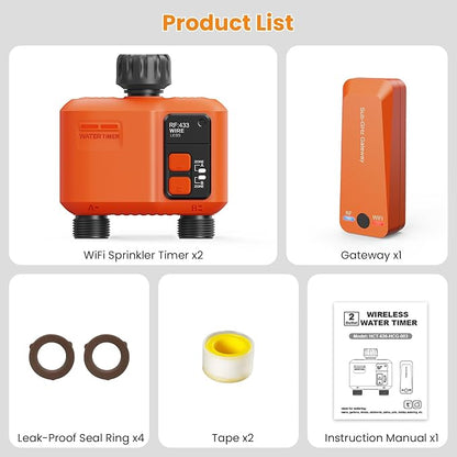 WiFi Sprinkler Timer 2 Zone, Smart Water Timer for Garden Hose Irrigation