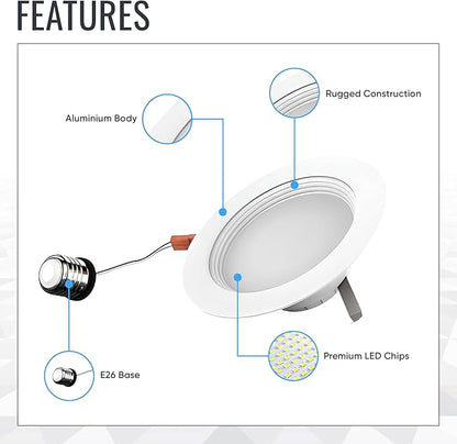 LEDMyplace Pack of 12 Recessed Lighting - 10W Round Dimmable LED Can Lights, 650 Lumens, 4000K Cool White Baffle Trim Recessed Downlight, Energy-Efficient LED Fixture for Home, Office, and Bedrooms