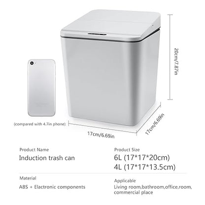 Automatic Small Countertop Trash Can with Lid, 1.5 Gal/6L Toucheless Mini Waste Bin for Office Desk/Bedside Table/Coffee Bar -Batteries, Grey