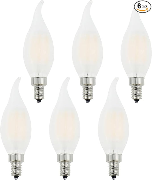 Frosted E12 Candelabra Bulb 60 Watt Dimmable,Flame Bent Tip Shape LED Chandelier Light Bulbs Soft White 3000k,6W B11 E12 LED Bulb for Ceiling Fan,Pendants,6 Pack