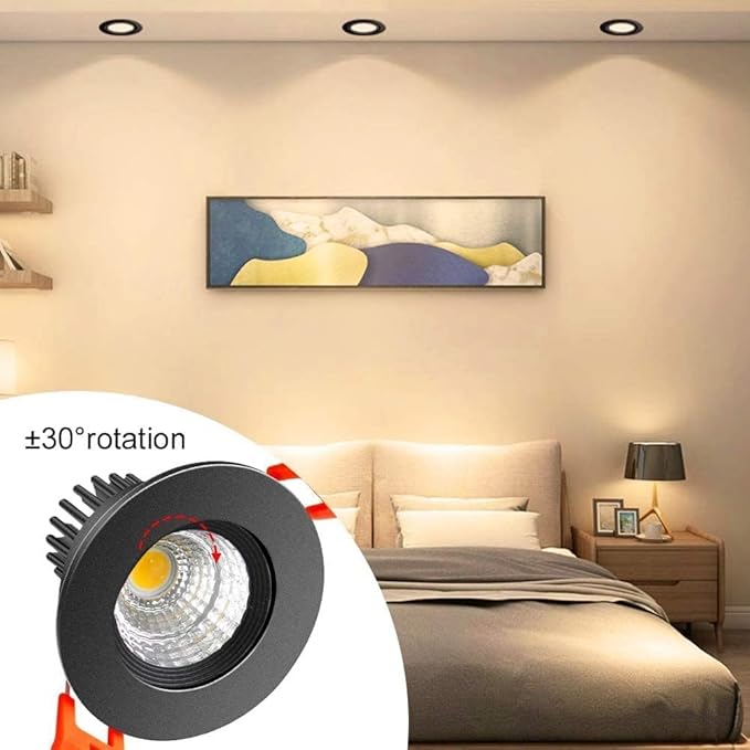 inShareplus 2 Inch LED Downlight, 3W Recessed Lighting 220LM COB Dimmable, 3000K Warm White, CRI80, Black Trim, Ceiling Lights with LED Driver, 20 Pack