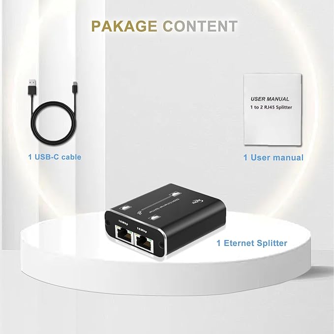 Ethernet Splitter 3Ports Switch 1 in 2 Out High Speed 1000Mbps RJ45 Ethernet Splitter LAN Splitter,Gigabit Internet Splitter with USB Power Cable for Cat5/5e/6/7/8 Cable