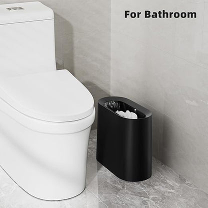SUBEKYU 2.3 Gal Trash Can for Bathroom,Small Office Garbage Can for Kitchen,Slim Rectangular Waste Bin,Plastic,Black