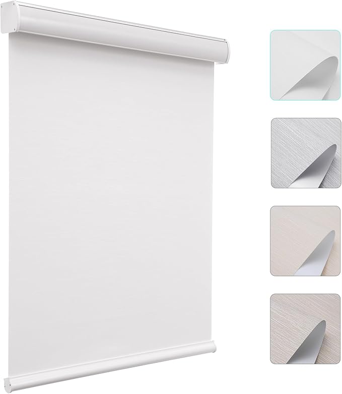 Changshade Custom Size Cordless Roller Shades, Blackout Roller Window Blinds with Thermal Insulated for Office, Living Room, Bedroom, Kitchen, Easy Installation,White