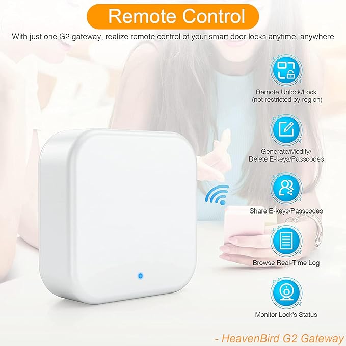 G2 Gateway for TT/DD Lock App, Gateway for Smart Door Lock with Remote Control, Only Work 2.4G Wi-Fi, Compatible with Alexa Voice Control