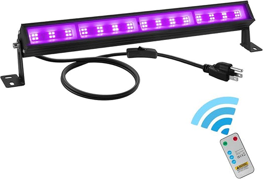 38W LED Black Light Bar Blacklight Bars with Plug and Switch Light Up 22x22ft Area for Glow Party Halloween Parties Bedroom Decorations Stage Lighting -1pack Carrying a Remote Control
