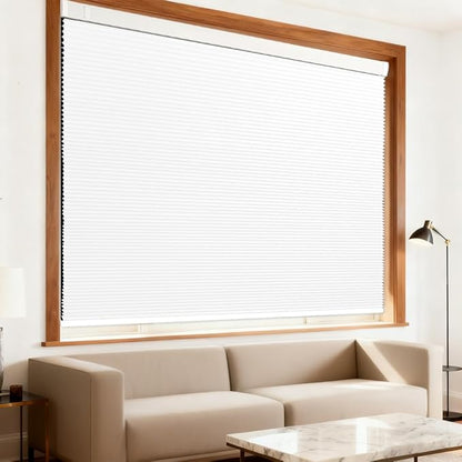 Motorized Cellular Shades with Remote Blackout Honeycomb Smart Blinds Options for Indoor Windows, Remote/Alexa/Matter Compatible, Easy DIY Installation (White)