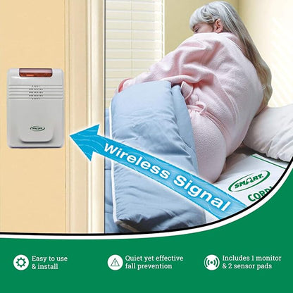 Bed Alarm with Bed Sensor Pad and Chair Sensor Pad - Cordless System Makes This System Easy-to-use!