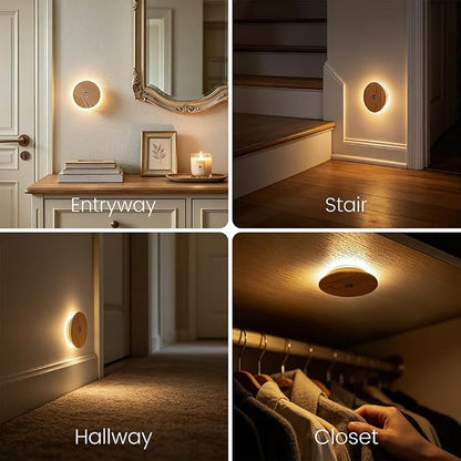 Wood Night Light with Motion Sensor , Rechargeable Backlit Light, Magnetic