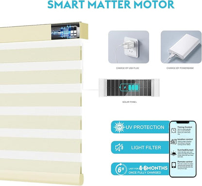 Motorized Zebra Blinds with Remote, Work with HomeKit Alexa, Smart Light Filtering Horizontal Automatic Electric Window Shades for Home Office Customsize(55% Blackout Beige)
