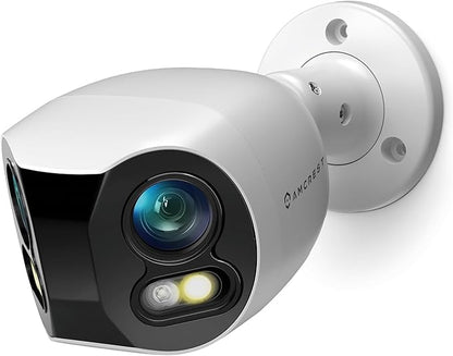 Amcrest Dual-Lens 4K (8MP) Outdoor Security POE Camera, 2 x 4MP Lenses PoE AI Bullet IP Camera, 65ft Night Color, Face Detection, Panoramic 180° FOV, 4K@15fps IP8M-DLB2998EW-AI (White)