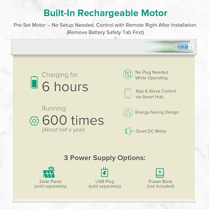 Motorized Roller Shades, 10O% Blackout Waterproof Remote Control Custom Window Shades Work with Alexa Google Assistant via RF Hub, Rechargeable Electric Blinds for Windows (Vinyl Beige)