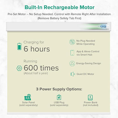 Motorized Roller Shades, 10O% Blackout Waterproof Remote Control Custom Window Shades Work with Alexa Google Assistant via RF Hub, Rechargeable Electric Blinds for Windows (Vinyl Beige)