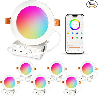 ILC 4 Inch LED Reccessed Downlights Compatible with Alexa (Hub Required), 10W, APP Controlled, RGB Color Changing, 2700K-6000K, 100W Equivalent, Recessed Ceiling Lights,Bluetooth MESH (6 Packs)