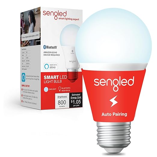Sengled Smart Light Bulb, Bluetooth Mesh Smart Bulb That Works with Alexa Only, Dimmable LED Blub, 800LM, Day White 5000K, 8.7W (60W Equivalent), 1 Pack – A Certified for Humans Device