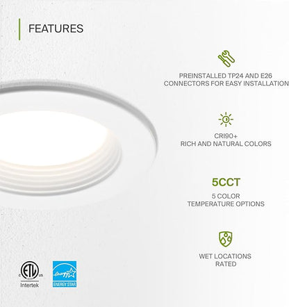 ASD 12 Pack 4 Inch Retrofit LED Recessed Light - 10W 2700K-5000K 849LM Retrofit LED Recessed Lighting 4 Inch, Dimmable Recessed Lights, Wet Rated Baffle Trim Can Lights, ETL, Energy Star