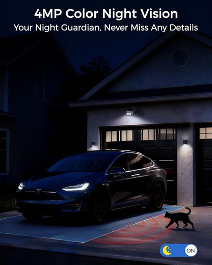 Solar Security Cameras Wireless Outdoor, 2Mins DIY Installation 4MP Color Night Vision Cameras for Home Security, Compatible Home Station Only