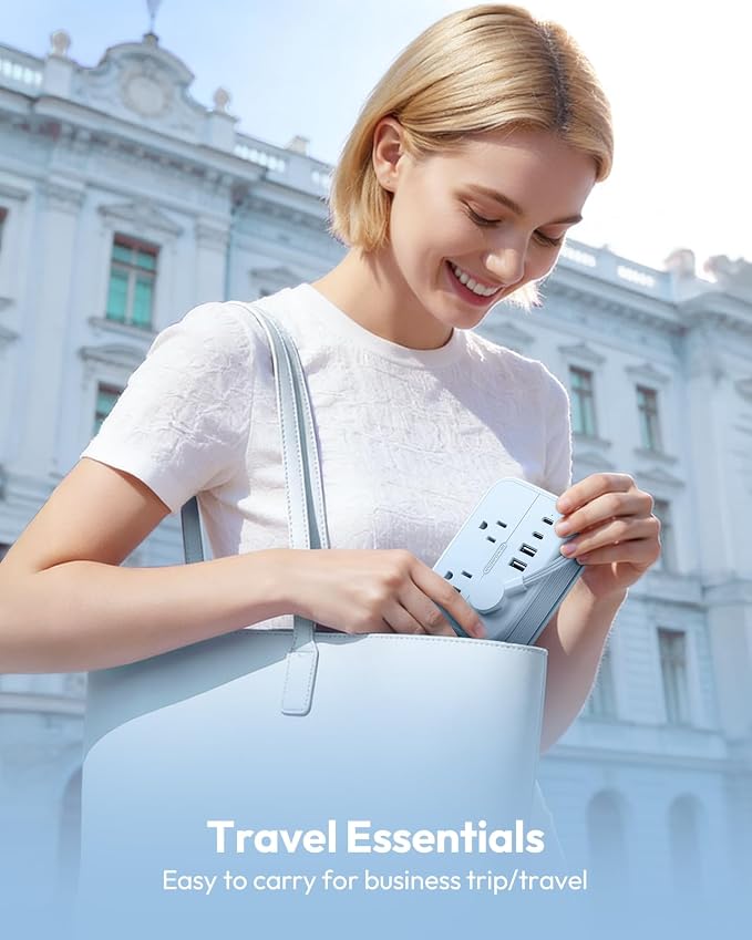 NTONPOWER Travel Power Strip, 6 Outlets 4 USB Ports(2 USB C), 4ft Extension Cord Wrapped Around Small Power Strip, Compact for Travel, Hotel, Cruise Approved, Blue