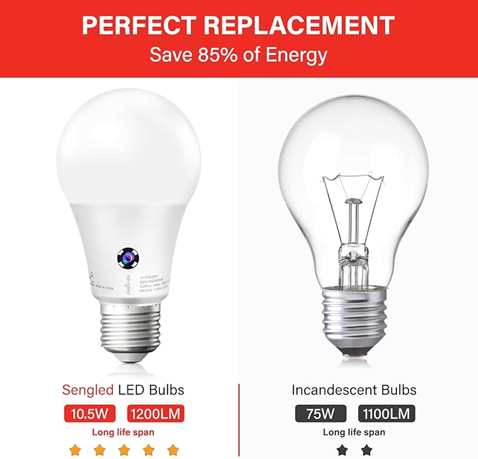 Sengled Dusk to Dawn Light Bulbs Outdoor, 3000K Soft White, A19 LED Sensor Light Bulb, 75 Watt Equivalent, 1200LM, Automatic Photocell Light Bulb for Outdoor Lighting, 4 Pack