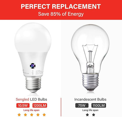Sengled Dusk to Dawn Light Bulbs Outdoor, 3000K Soft White, A19 LED Sensor Light Bulb, 75 Watt Equivalent, 1200LM, Automatic Photocell Light Bulb for Outdoor Lighting, 4 Pack