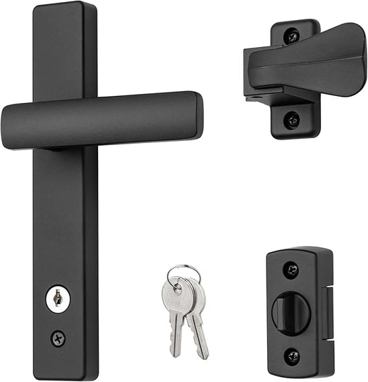 Ideal Security EL Keyed Lever Mount Latch with Deadbolt, Surface Mount Storm Door Handle Replacement, 2 Posts with Tie Down Screw, Matte Black