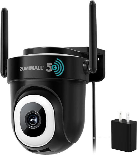 ZUMIMALL 2K 3MP Wired Outdoor Camera, 2.4G/5G WiFi Security Camera, 24/7 Recording, AI Motion Detection, Cloud & SD Card Storage, 2-Way Audio, 360° PTZ Auto Tracking, Compatible with Alexa (Black)