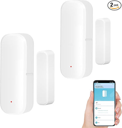 WiFi Door Sensor Window Detector: Smart Magnetic Door Open Detector with App Alerts, Wireless Home Security Contact Sensor, Tuya App Remote Control, Compatible with Alexa Google Assistant (2-Pack)