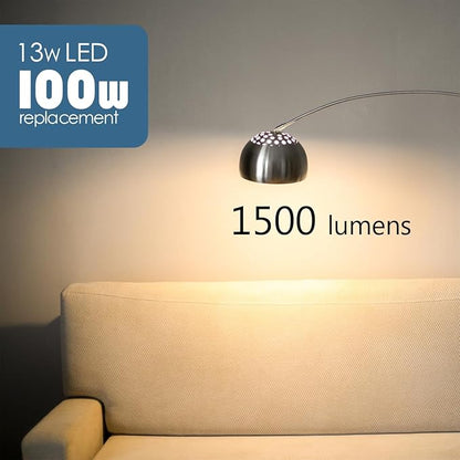 Maelsrlg 100 Watt Light Bulb Equivalent A19 LED - 90 CRI, 13W 1500LM, Warm White 3000K, E26 Base, Non-Dimmable, 120V, Energy Efficient LED Bulbs for Home, 6-Pack