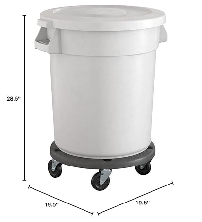 20 Gallon White Round Commercial Trash Can with Lid and Dolly, Heavy-Duty Food Grade NSF Certified, Perfect for Restaurant, Office, School, Garage, Backyard, Workshop, Warehouse