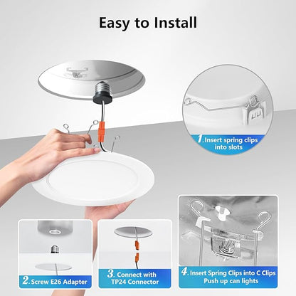 LVWIT LED Recessed Light 6Inch, Can Lighting Color Selectable 2700/3000/4000/5000/6000K 5CCT, 10W(120W Equivalent) Dimmable Downlight with E26 Conversion Kit, Retro Fit Ceiling Light Fixtures, 12 Pack