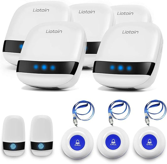 Caregiver Pager Wireless SOS Call Button Nurse Alarm System Home/Elderly/Patient/Disabled/School Call Bell 5 Transmitter 5 Plug-in Receiver (600+ft Operating Range)…