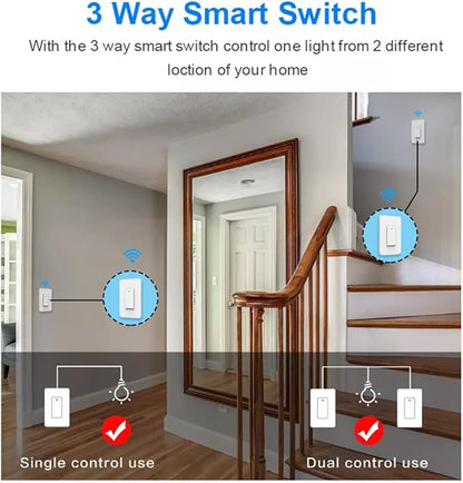 Nexete 3-Way Smart Wi-Fi Wall Light Switch Work with Amazon Alexa Google Assistant, Timing Function No Hub Required (3 Way Smart Switch 1- Pack)