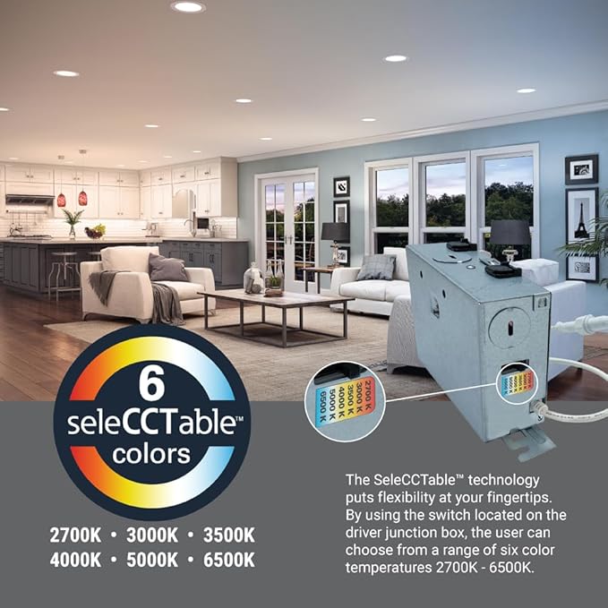 HALO LCR 2 in Regressed Canless LED Downlight, 10W, Indoor Outdoor, Dimmable, 6 Selectable Color Temperature, 800 Lumens, Wet Location, IC Rated, Matte White Shower Ceiling Light - LCR208RD9FSE020